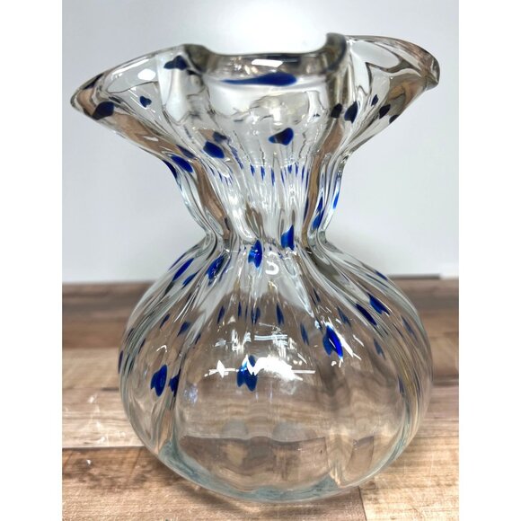 Blue Heart Art Glass Decorative Vase With Unique Wavy Design - Picture 1 of 6